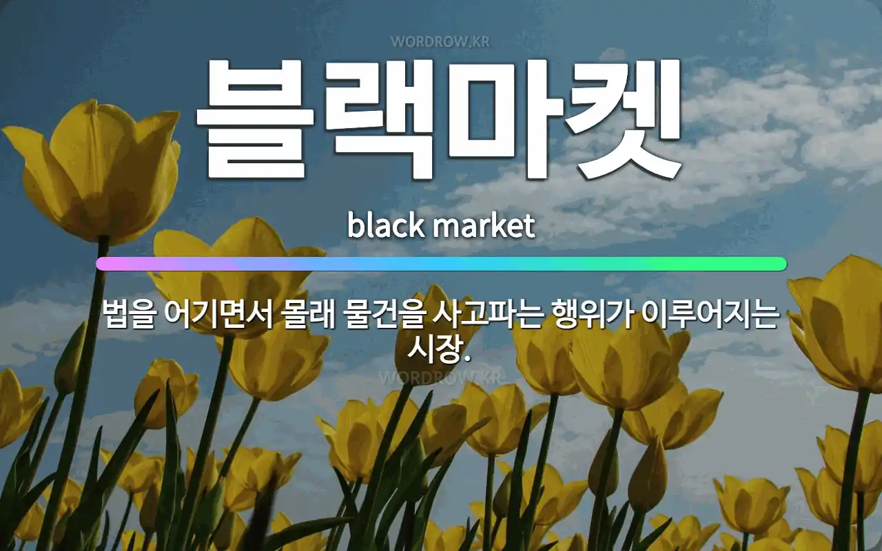 🌟블랙마켓: 법을 어기면서 몰래 물건을 사고파는 행위가 이루어지는 시장. - 표준국어대사전