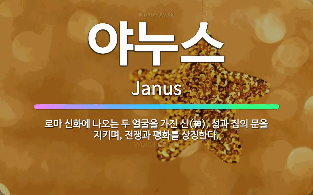 🌟야누스: 로마 신화에 나오는 두 얼굴을 가진 신(神). 성과 집의 문을 지키며, 전쟁과 평화를 상징한다. - 표준국어대사전