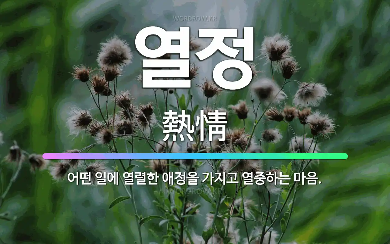 열정 熱情: 어떤 일에 열렬한 애정을 가지고 열중하는 마음.