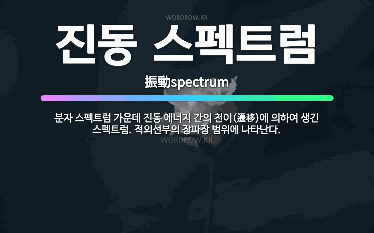 🌟진동 스펙트럼: 분자 스펙트럼 가운데 진동 에너지 간의 천이(遷移)에 의하여 생긴 스펙트럼. 적외선부의 ... - 표준국어대사전