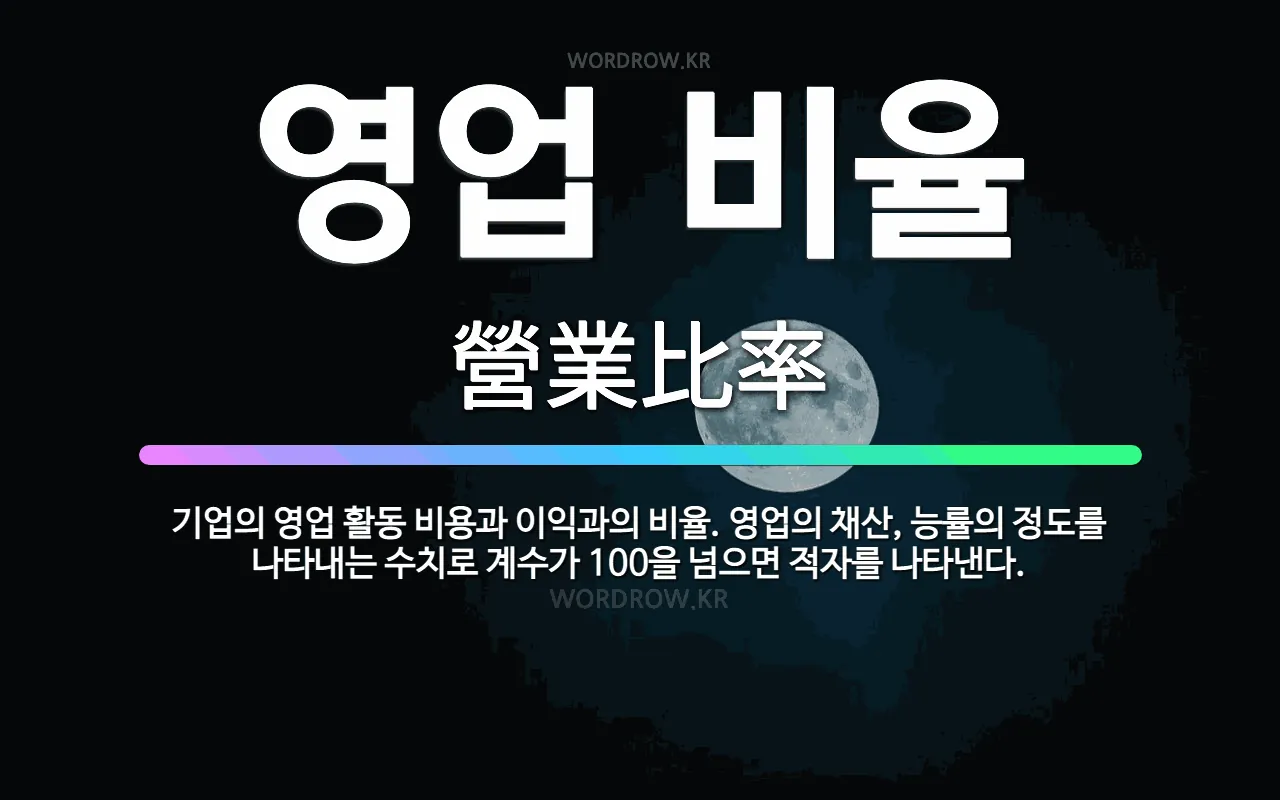 🌟영업 비율: 기업의 영업 활동 비용과 이익과의 비율. 영업의 채산, 능률의 정도를 나타내는 수치로 계수가... - 표준국어대사전